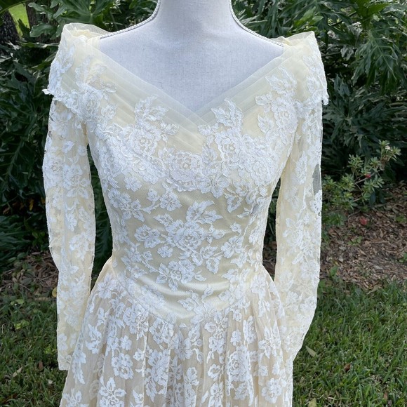 Vintage Marshall Fields & Co Wedding Dress The Brides Room 1950s Lace Tulle - Picture 2 of 11